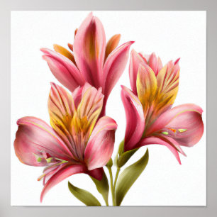 Roze Peruaanse Lelies Bloemenkunst Print Poster