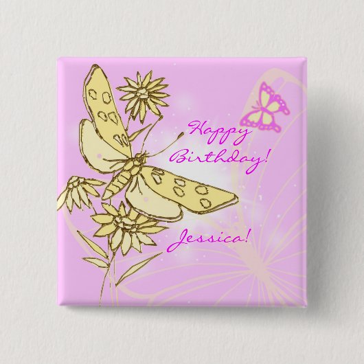 Roze pervlinderButton Vierkante Button 5,1 Cm (Voorkant)