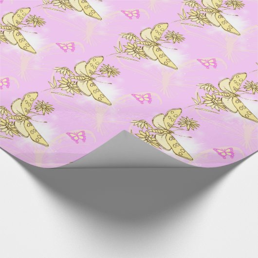 Roze pervlinderpapier cadeaupapier (Hoek)