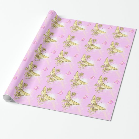 Roze pervlinderpapier cadeaupapier (Uitgerold)