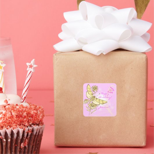 Roze pervlinderSticker Vierkante Sticker (Feest)