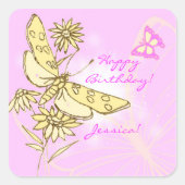 Roze pervlinderSticker Vierkante Sticker (Voorkant)