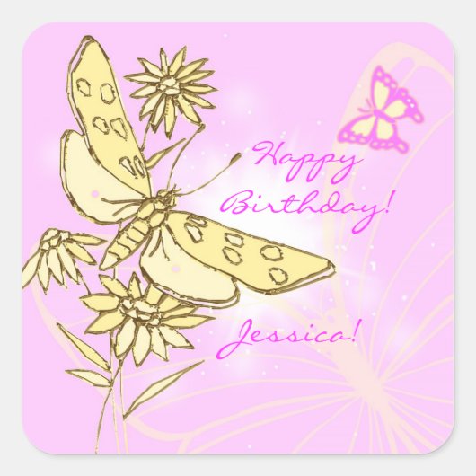 Roze pervlinderSticker Vierkante Sticker (Voorkant)