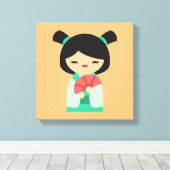 Roze perzik aqua Kokeshi Japanse poppen Canvas Afdruk (Insitu (Houten vloer))