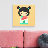 Roze perzik aqua Kokeshi Japanse poppen Canvas Afdruk (Insitu (Woonkamer))