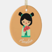 Roze perzik aqua Kokeshi Japanse poppen Keramisch Ornament (Rechts)