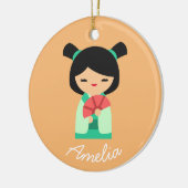 Roze perzik aqua Kokeshi Japanse poppen Keramisch Ornament (Links)