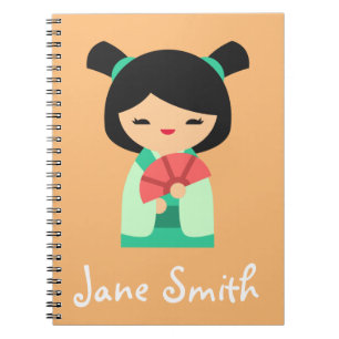 Roze perzik aqua Kokeshi Japanse poppen Notitieboek