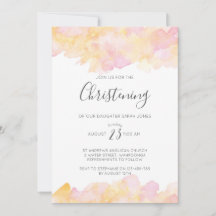 Roze & Perzik aquarel Doopuitnodiging