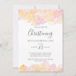 Roze & Perzik aquarel Doopuitnodiging Kaart