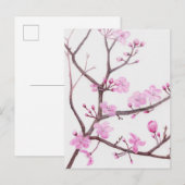 Roze perzik bloeiende tak in het voorjaar uitnodiging briefkaart (Voorkant / Achterkant)