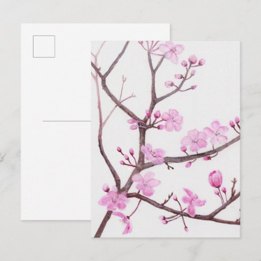 Roze perzik bloeiende tak in het voorjaar uitnodiging briefkaart (Voorkant / Achterkant)