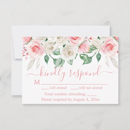 Roze Perzik Bloem Bruiloft RSVP Kaart (Voorkant)