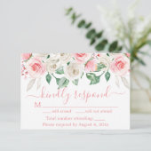 Roze Perzik Bloem Bruiloft RSVP Kaart (Staand voorkant)