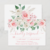 Roze Perzik Bloem Bruiloft RSVP Kaart (Voorkant / Achterkant)