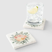 Roze Perzik Bloem Eucalyptus Bladeren Bloemen Stenen Onderzetter (Zijkant)