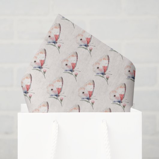 Roze Perzik Bloem Vlinder Verjaardag Tissuepapier (Cadeauzakje)
