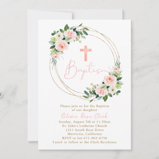 Roze perzik bloemdoop Goud Lijst Kaart (Voorkant)