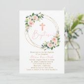 Roze perzik bloemdoop Goud Lijst Kaart (Staand voorkant)