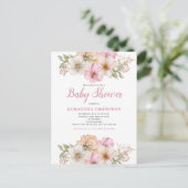 Roze Perzik Bloemen Baby shower Invitation Briefkaart (Staand voorkant)