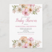 Roze Perzik Bloemen Baby shower Invitation Briefkaart (Voorkant)