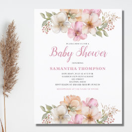 Roze Perzik Bloemen Baby shower Invitation Briefkaart