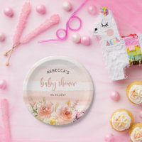 Roze & Perzik Bloemen Baby shower Papier Borden