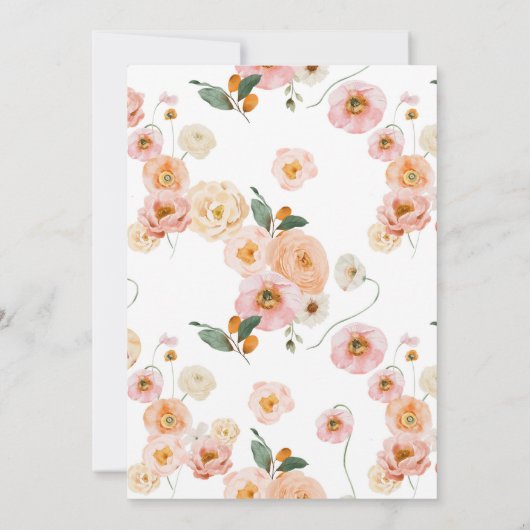 Roze & Perzik Bloemen Bruidsdouche Uitnodiging (Achterkant)