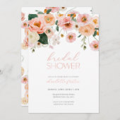 Roze & Perzik Bloemen Bruidsdouche Uitnodiging (Voorkant / Achterkant)