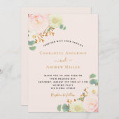 Roze perzik bloemen bruiloft kaart (Voorkant / Achterkant)
