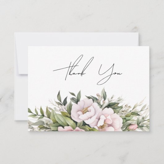 Roze Perzik Bloemen Elegante Huwelijk Bedankkaart (Voorkant)