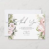 Roze Perzik Bloemen Elegante Huwelijk Bedankkaart (Achterkant)