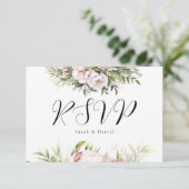 Roze Perzik Bloemen Elegante Huwelijk RSVP Kaartje (Staand voorkant)