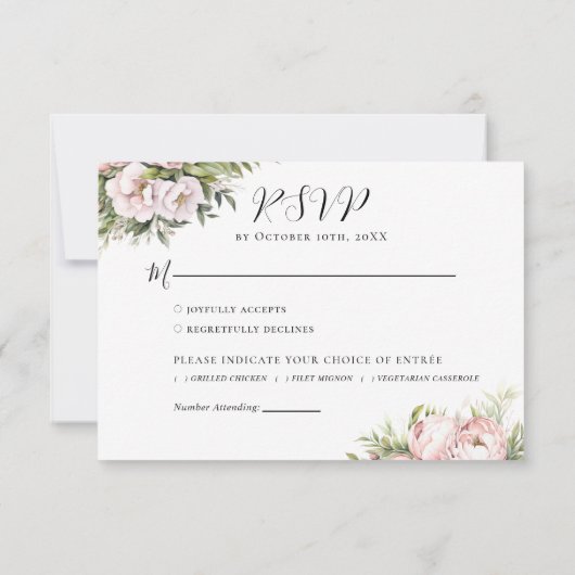 Roze Perzik Bloemen Elegante Huwelijk RSVP Kaartje (Achterkant)