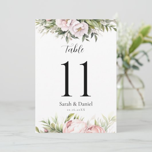 Roze Perzik Bloemen Elegante Trouwtafel Nummers (Staand voorkant)