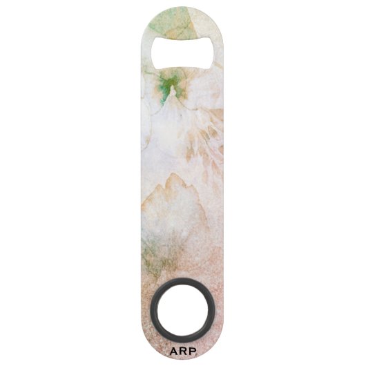 *~* Roze Perzik Bloemen Glitter Hemelse Waterverf Speed Flessenopener (Achterkant)