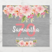 Roze perzik bloemen grijs hout 70e verjaardag sparkling wijnetiket (Enkel label)