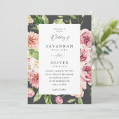 Roze & Perzik Bloemen & Groen Bruiloft - Grijs V2 Kaart (Staand voorkant)