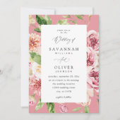 Roze & Perzik Bloemen & Groen Bruiloft - Roze V2 Kaart (Voorkant)