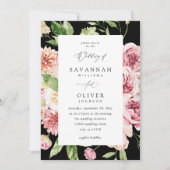 Roze & Perzik Bloemen & Groen Bruiloft - Zwart V2 Kaart (Voorkant)