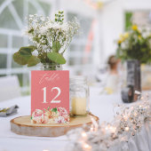 Roze & Perzik Bloemen & Groene Table Nummer - Roze Kaart