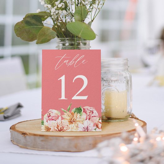 Roze & Perzik Bloemen & Groene Table Nummer - Roze Kaart