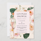 Roze perzik bloemen koppels douche kaart (Voorkant)