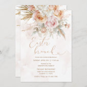 Roze perzik bloemen paasbrunch kaart (Voorkant / Achterkant)