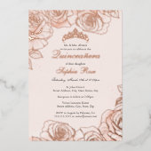 Roze Perzik Bloemen Roos Goud Quinceanera Folie Uitnodiging (Voorkant)