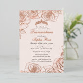 Roze Perzik Bloemen Roos Goud Quinceanera Folie Uitnodiging (Staand Voorkant)