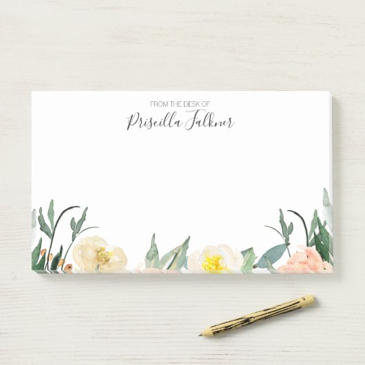 Roze & perzik bloemen van het bureau van post-it® notes (Op bureau)