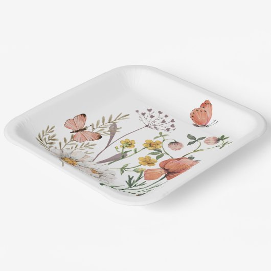 Roze Perzik Bloemen Vierkant Papieren Bordje (Gebogen)