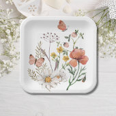 Roze Perzik Bloemen Vierkant Papieren Bordje