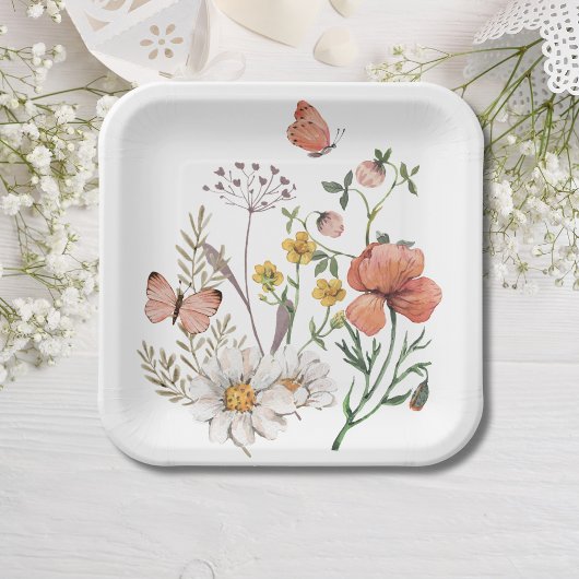 Roze Perzik Bloemen Vierkant Papieren Bordje